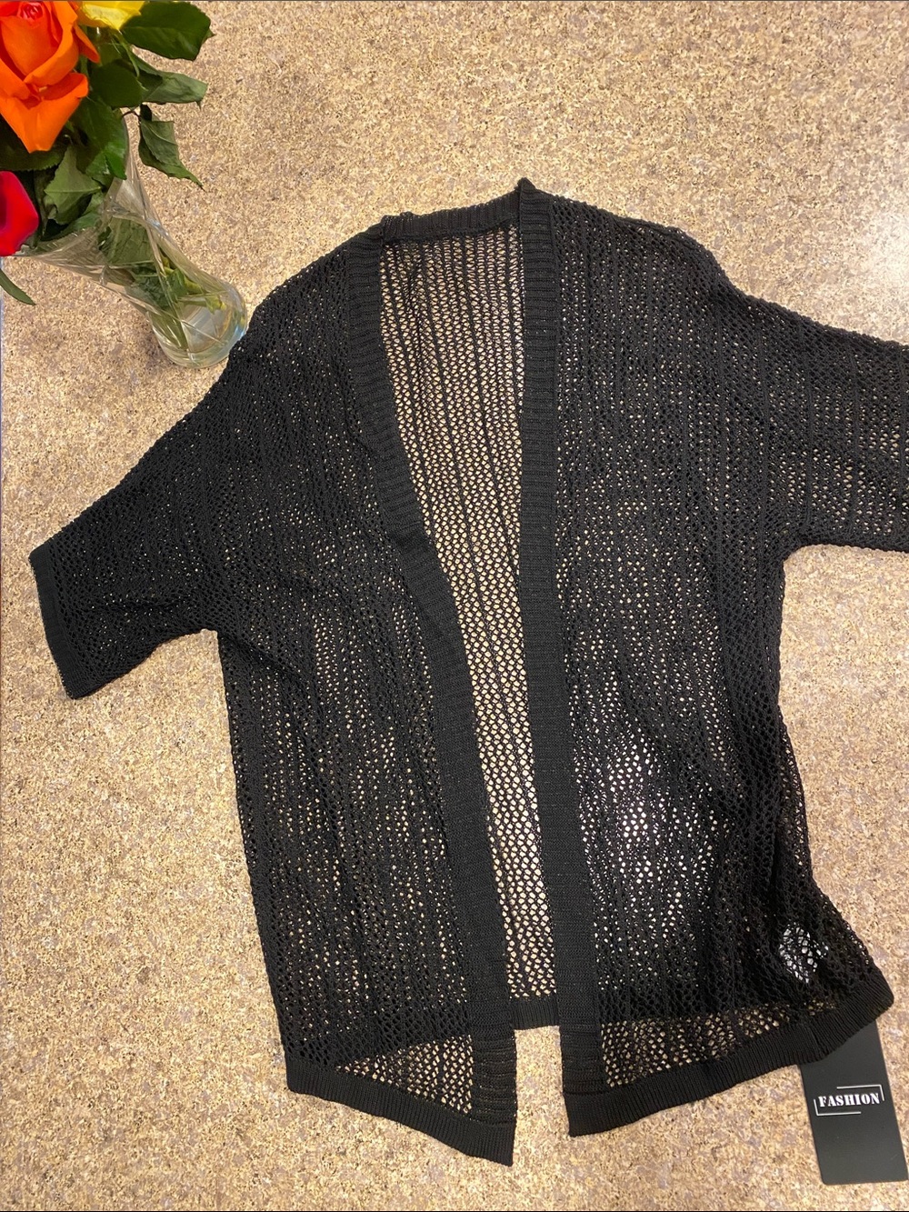 NWT Fashion Large Black Open Knit Type Swim Cover Up Sweater Top or Sweater Top